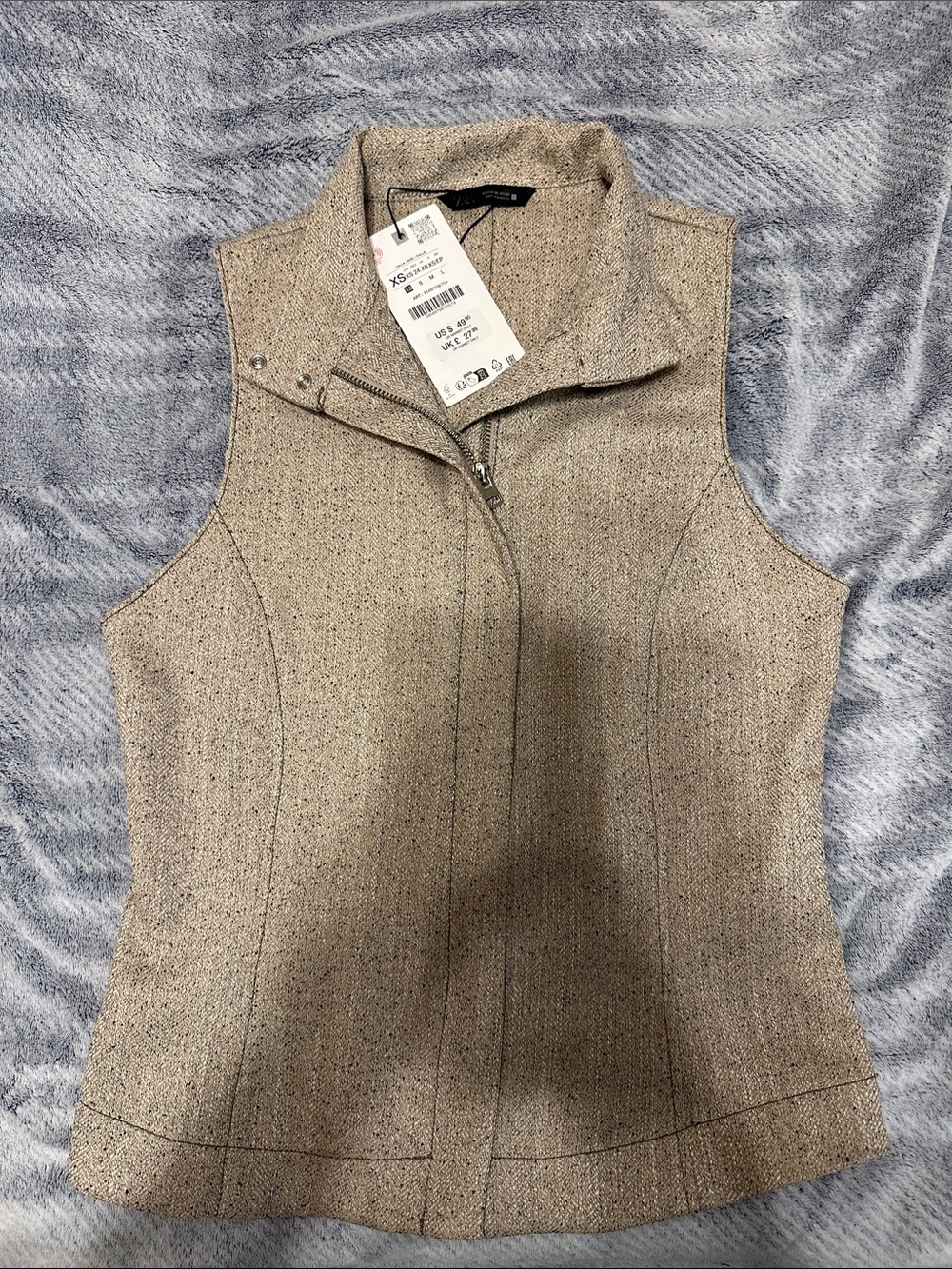 Zara Beige Tweed-Look Mock Neck Vest - Picture 3 of 5